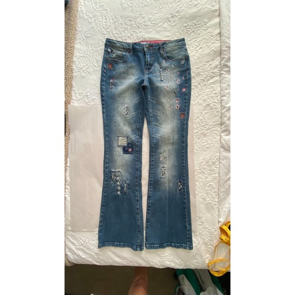 Zana Di Jeans Floral Embroidery + Gems Stretch Denim Pants Boot Cut Blue Size 9 - Picture 8 of 15